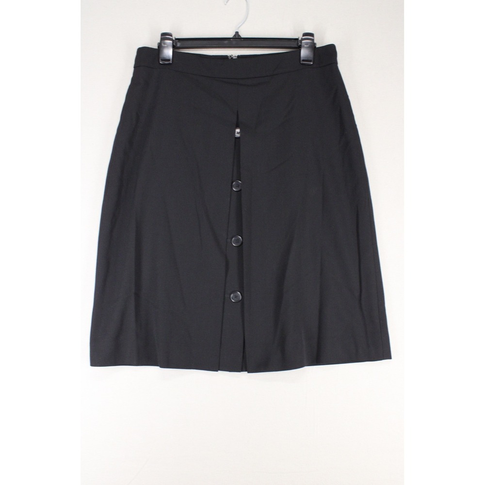 Ann Taylor Skirt A-Line Front Button Pleat Womens 10 Black Wool Blend Chic Class
